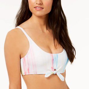Bar III Striped Tie-Front Bralette Bikini Top
